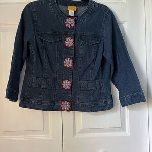 Ruby Rd. Denim Jacket with Red and Blue Embellishments